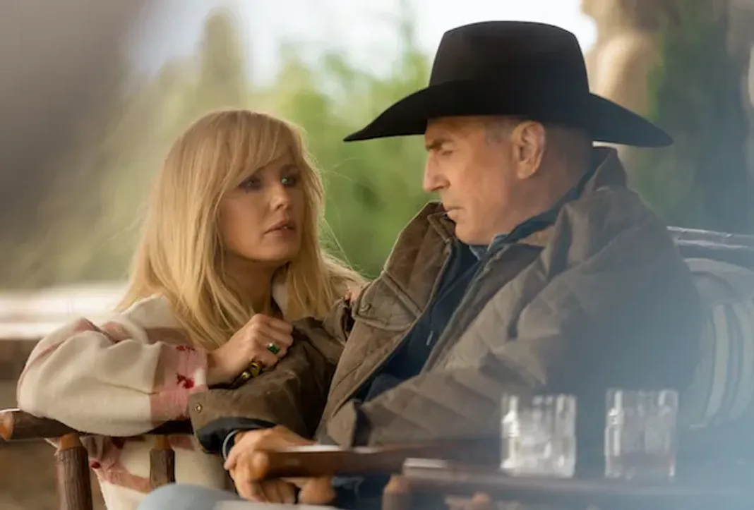 Kelly Reilly and Kevin Costner in Yellowstone. 